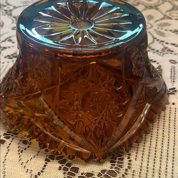 Vintage Amber Cut Glass Bowl - Picture 7 of 9
